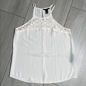 Forever 21 Cream and White Tank Top with Lace Detailing